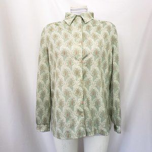 Vintage Mid-70s Green Paisley Cottagecore Blouse - Gender Neutral Disco Shirt